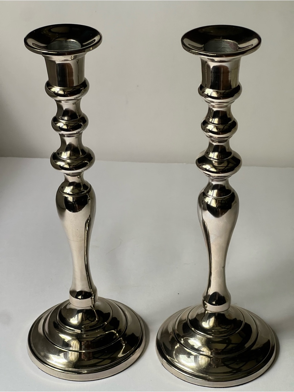 Pier 1 Polished Silver Taper Candle Holders - Pair 10 inch high